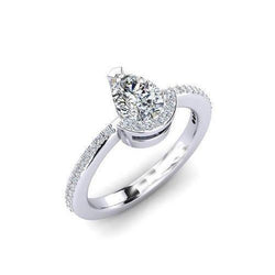 White Gold 14K Pear And Round Cut 2.20 Ct Natural Diamond Engagement Ring