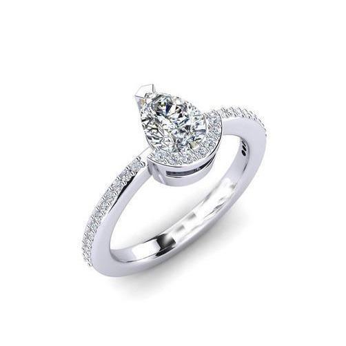 White Gold 14K Pear And Round Cut 2.20 Ct Natural Diamond Engagement Ring