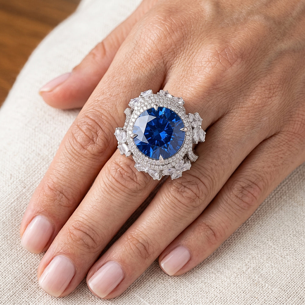 White Gold 14K Pear Cut Blue Sapphire With IGI CERTIFIED Diamonds Ring 9.50 Carats