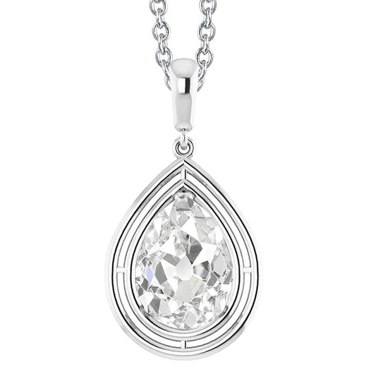 White Gold 14K Pear Old Miner Solitaire Real Diamond Pendant 2.50 Carats