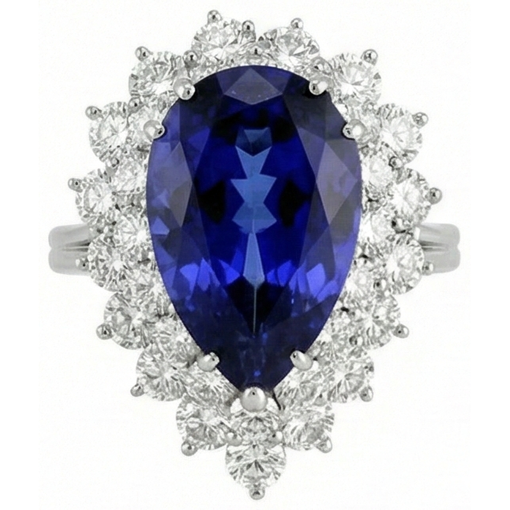 White Gold 14K Pear Tanzanite With Round Natural Earth Mined Diamonds 3.75 Ct Ring New