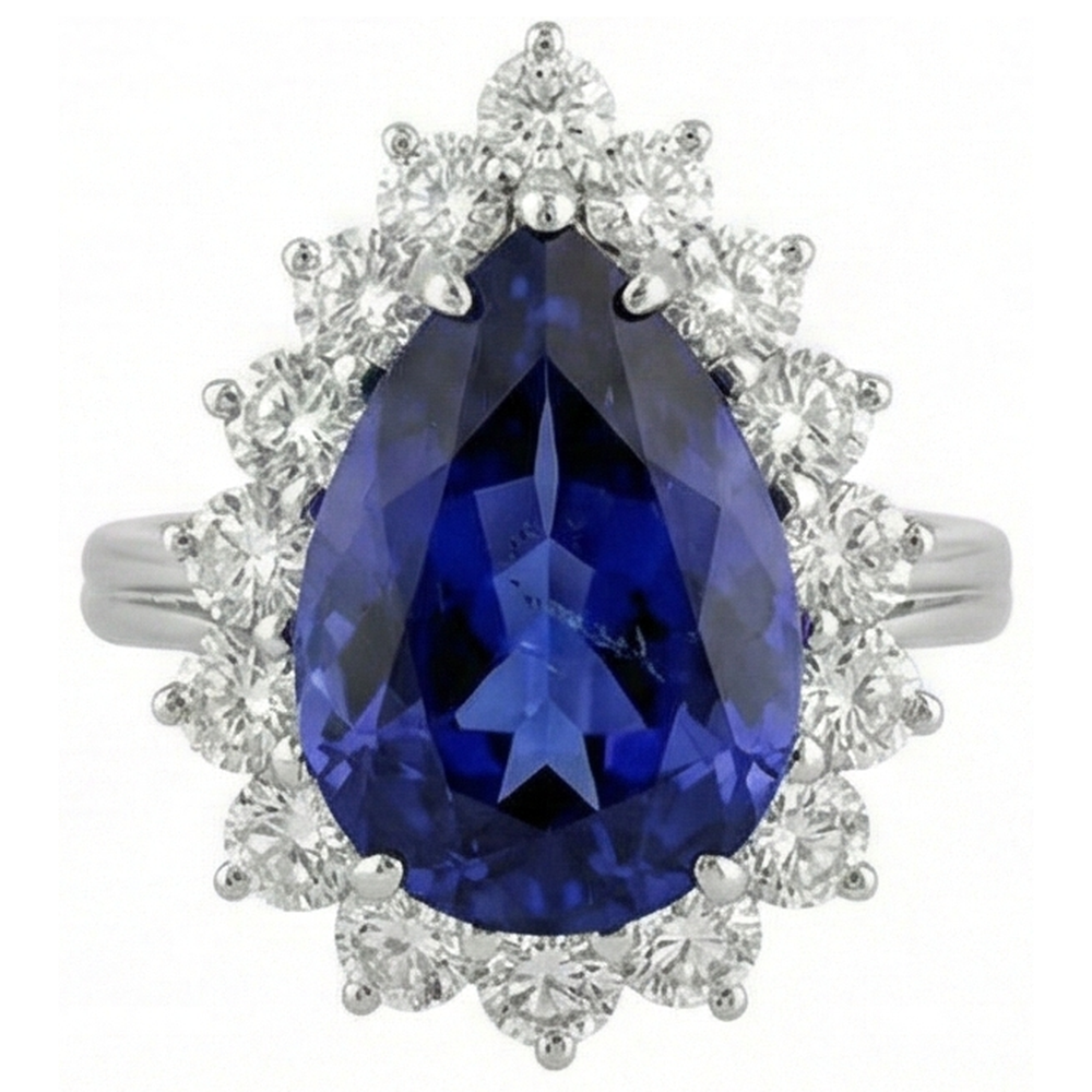 White Gold 14K Pear Tanzanite With Round Natural Earth Mined Diamonds 3.75 Ct Ring New