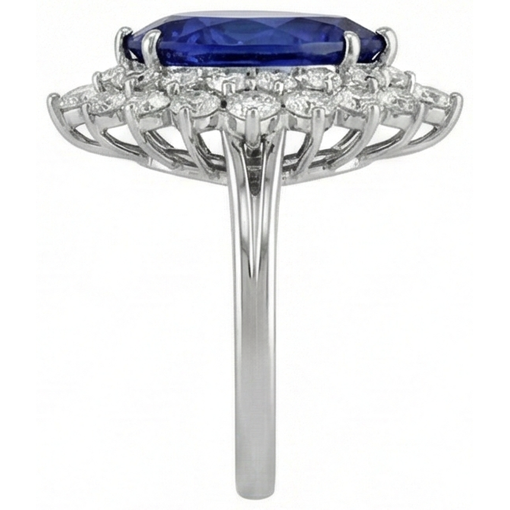 White Gold 14K Pear Tanzanite With Round Natural Earth Mined Diamonds 3.75 Ct Ring New