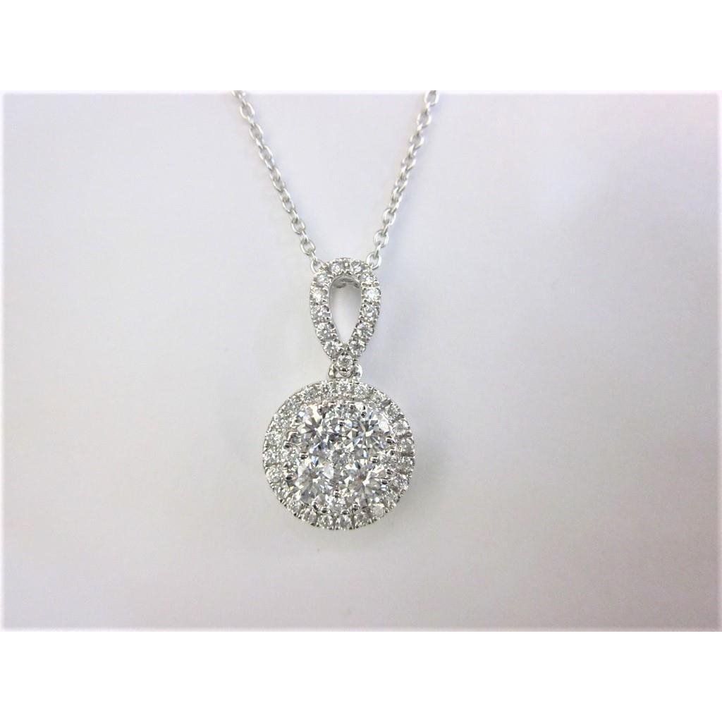 White Gold 14K Pendant Natural Earth Mined Diamond Necklace With Chain 2 Carats Round Cut