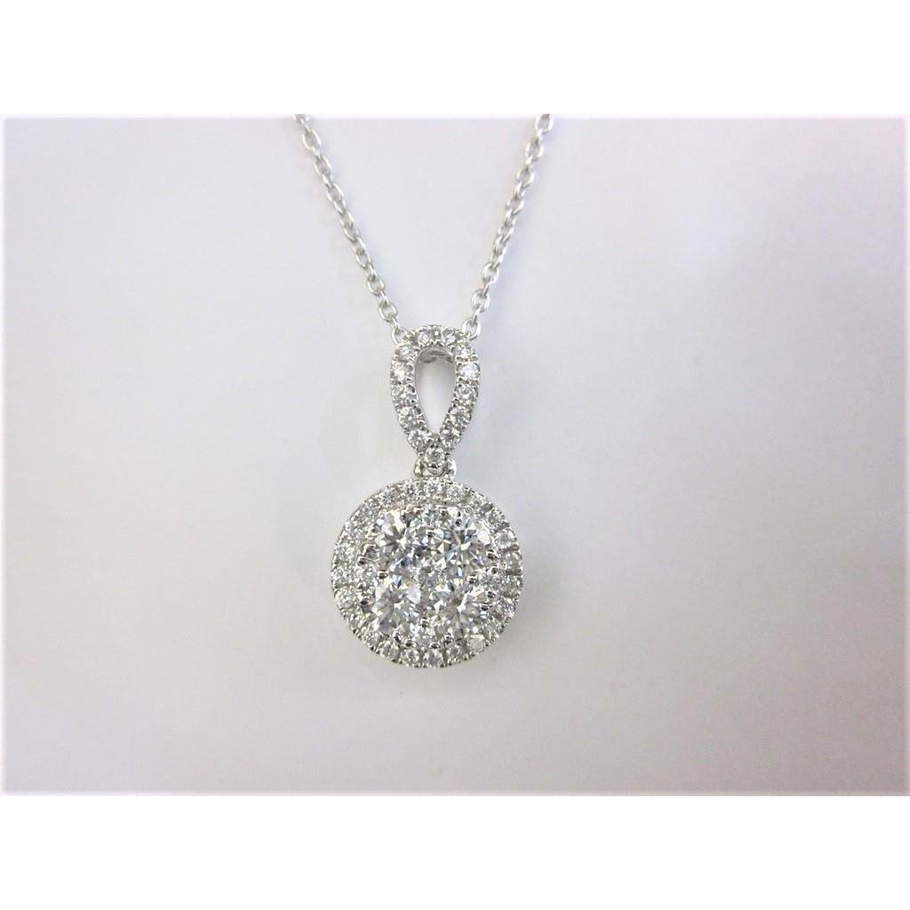White Gold 14K Pendant Real Diamon Necklace With Chain 2 Carats Round Cut