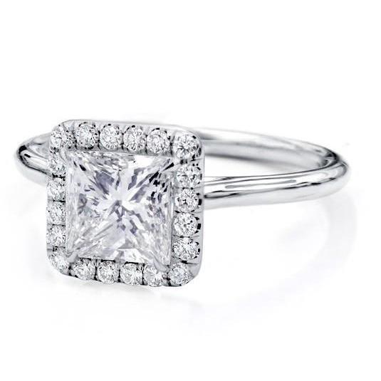White Gold 14K Princess And Round Cut 2.90 Carats Genuine Diamonds Halo Ring