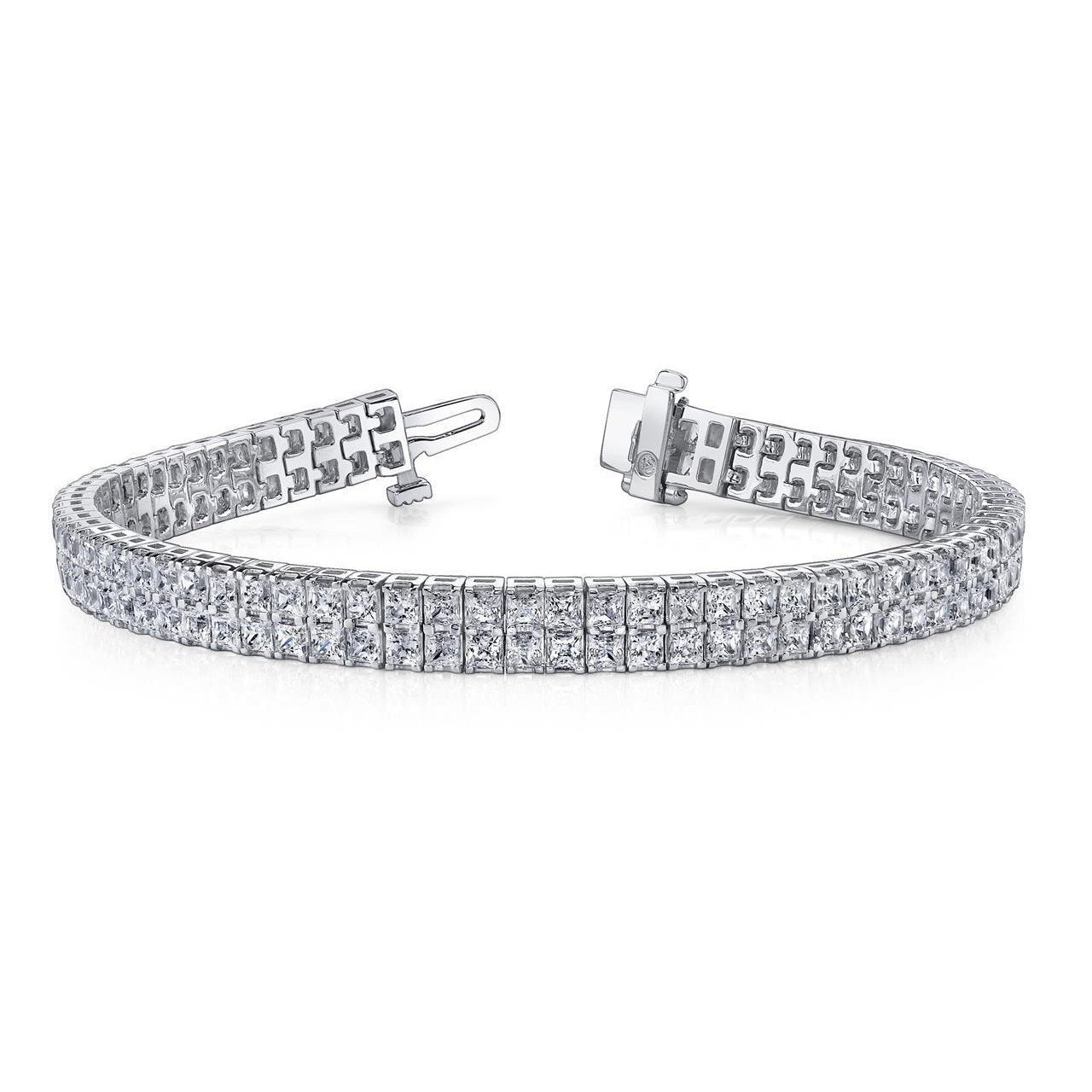 White Gold 14K Princess Cut 20.10 Carats Sparkling Genuine Diamonds Bracelet