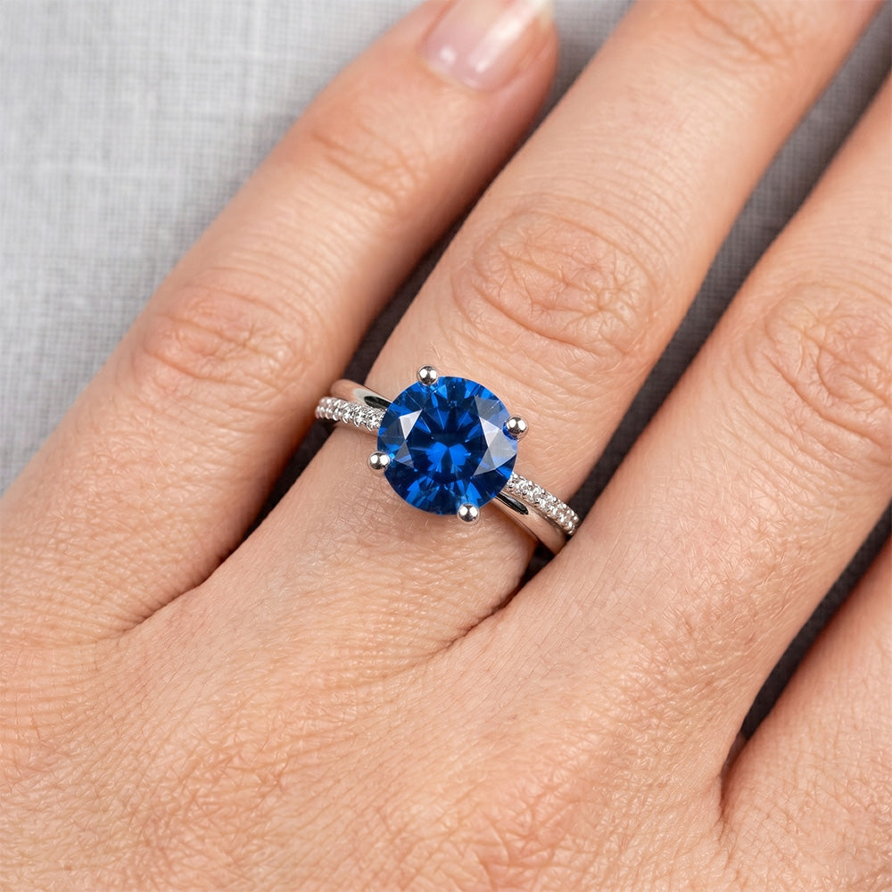 White Gold 14K Prong Set 3.30 Ct Blue Sapphire And Natural Earth Mined DIAMOND ( NOT LAB GROWN )s Ring New