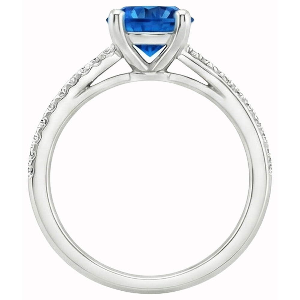 White Gold 14K Prong Set 3.30 Ct Blue Sapphire And Natural Earth Mined DIAMOND ( NOT LAB GROWN )s Ring New