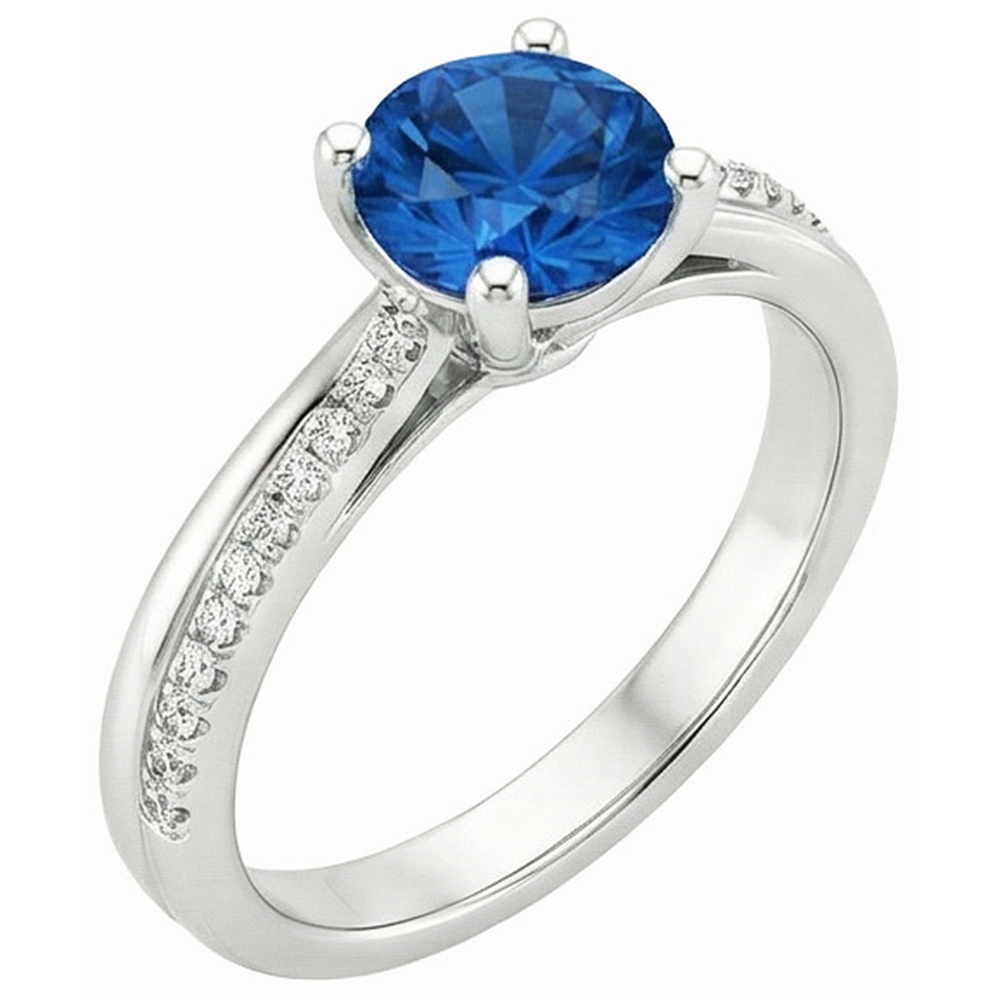 White Gold 14K Prong Set 3.30 Ct Blue Sapphire And Natural Earth Mined DIAMOND ( NOT LAB GROWN )s Ring New
