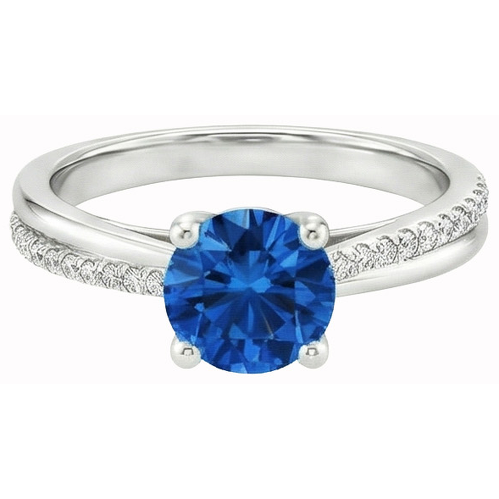 White Gold 14K Prong Set 3.30 Ct Blue Sapphire And Natural Earth Mined DIAMOND ( NOT LAB GROWN )s Ring New
