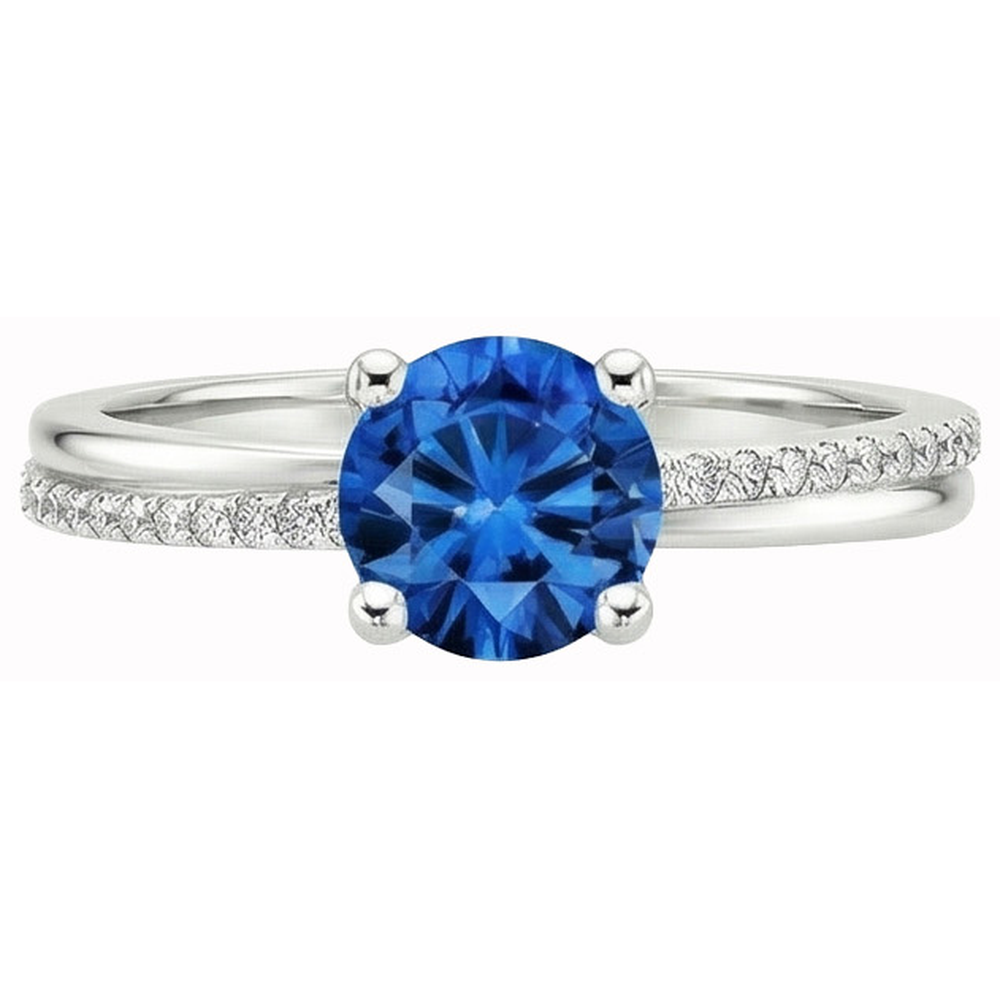 White Gold 14K Prong Set 3.30 Ct Blue Sapphire And Natural Earth Mined DIAMOND ( NOT LAB GROWN )s Ring New