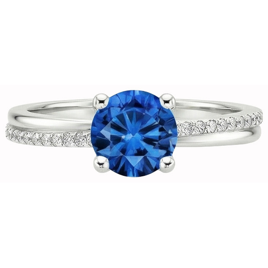 White Gold 14K Prong Set 3.30 Ct Blue Sapphire And Natural Earth Mined DIAMOND ( NOT LAB GROWN )s Ring New