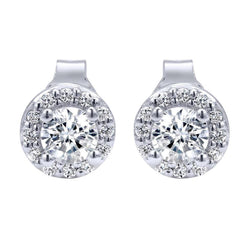 White Gold 14K Prong Set 3.70 Carats Real Diamonds Lady Studs Earrings Halo