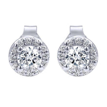White Gold 14K Prong Set 3.70 Carats Real Diamonds Lady Studs Earrings Halo