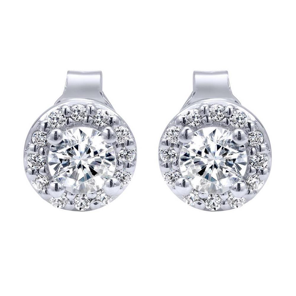 White Gold 14K Prong Set 3.70 Carats Real Diamonds Lady Studs Earrings Halo