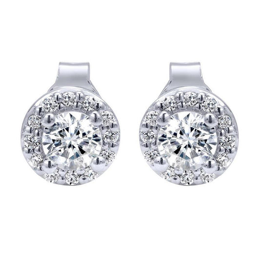 White Gold 14K Prong Set 3.70 Carats Real Diamonds Lady Studs Earrings Halo
