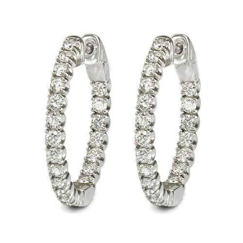 White Gold 14K Prong Set 7 Ct Natural Diamonds Ladies Hoop Earrings New