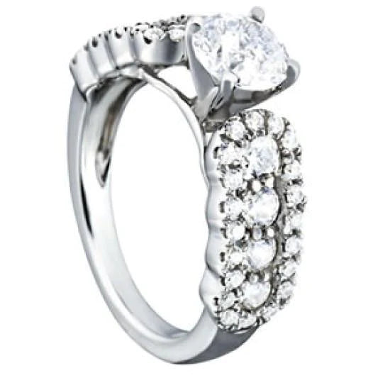White Gold 14K Real Diamond 1.50 Carats Solitaire Fancy Ring With Accents