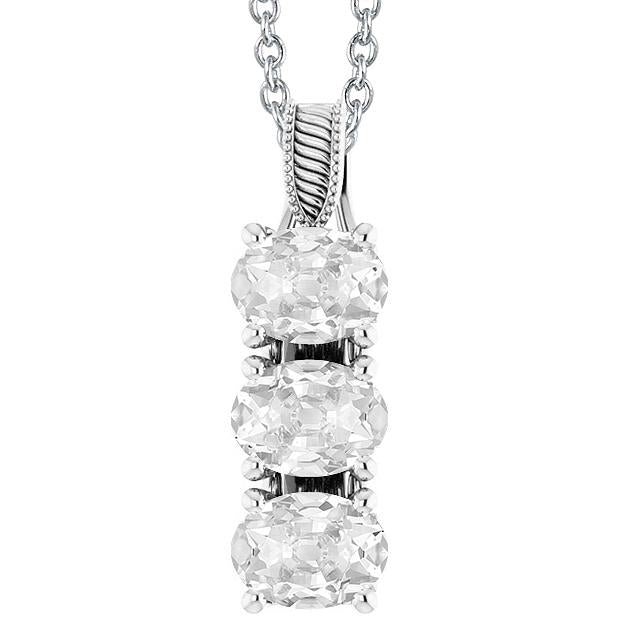 White Gold 14K Real Diamond Pendant 3 Stone Oval Old Miner 6 Carats