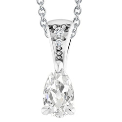 White Gold 14K Natural Diamond Pendant Round & Pear Old Cut 3.50 Carats