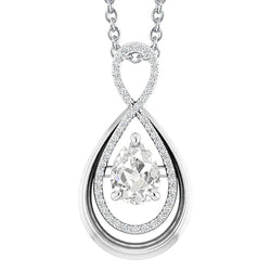 White Gold 14K Real Diamond Pendant Round & Pear Old Mine Cut 3 Carats