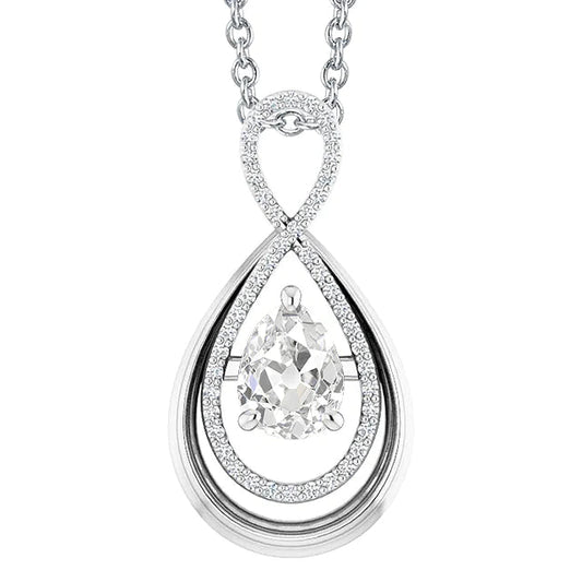 White Gold 14K Real Diamond Pendant Round & Pear Old Mine Cut 3 Carats