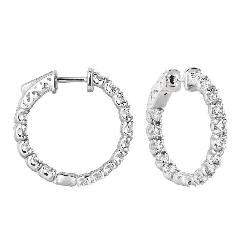 White Gold 14K Round Brilliant 3 Carat Natural Diamond Hoop Pair Women Earring