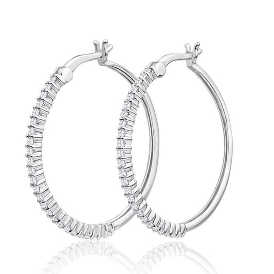 White Gold 14K Round Cut Real Diamonds 2.50 Carats Hoop Earrings New