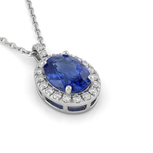 White Gold 14K Sapphire And Natural Earth Mined Diamonds 3.70 Carats Pendant