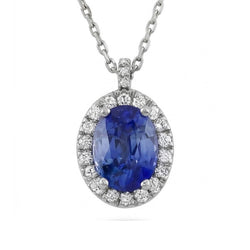 White Gold 14K Sapphire And Natural Earth Mined Diamonds 3.70 Carats Pendant
