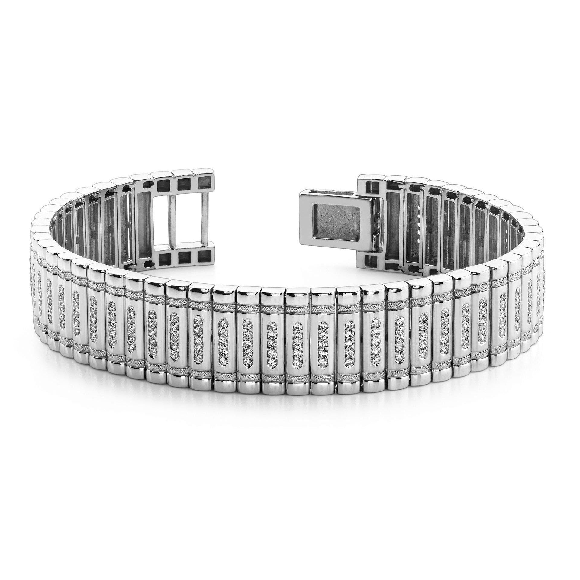 White Gold 14K Small 8 Carats Real Diamonds Men's Bracelet