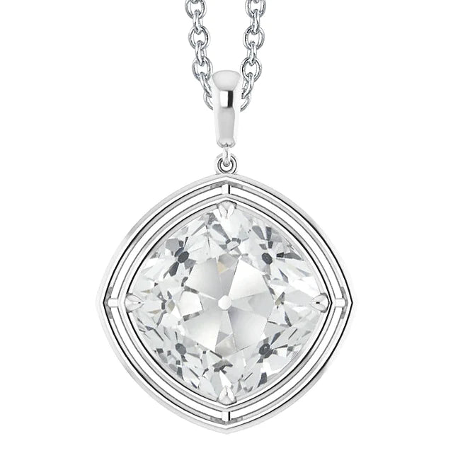 White Gold 14K Solitaire Genuine Diamond Pendant Cushion Old Cut 5 Carats