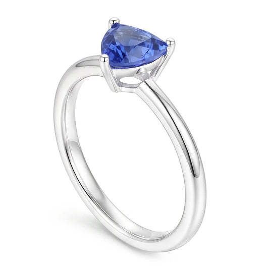 White Gold 14K Solitaire Ring Trillion Ceylon Sapphire 1.50 Carats