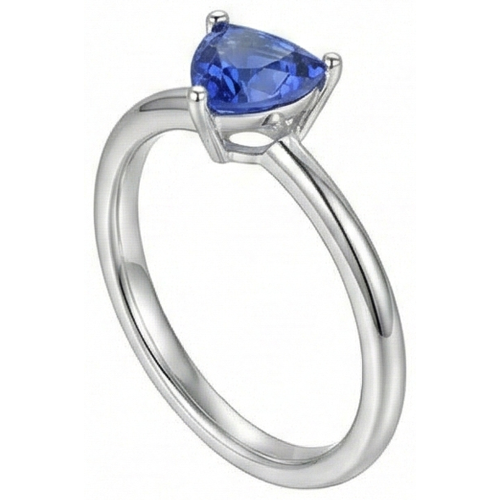 White Gold 14K Solitaire Ring Trillion Ceylon Sapphire 1.50 Carats