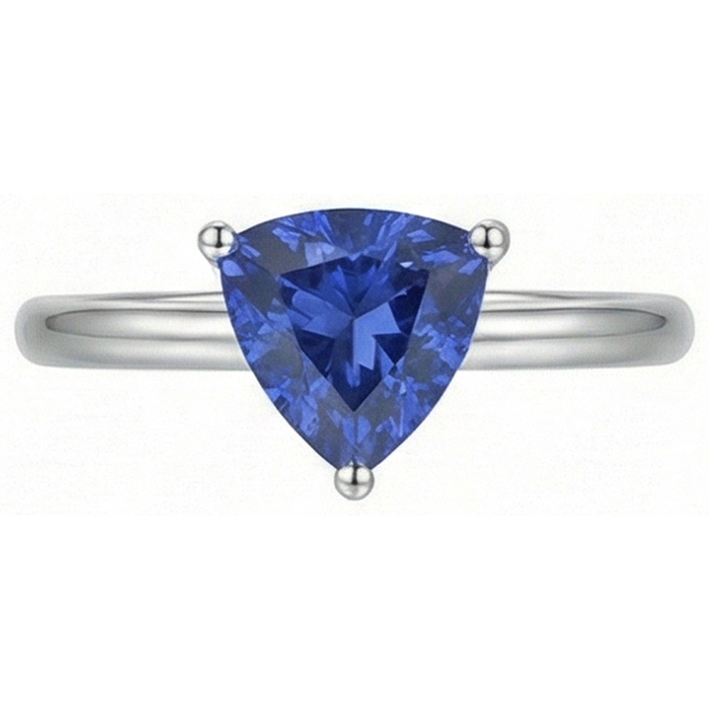 White Gold 14K Solitaire Ring Trillion Ceylon Sapphire 1.50 Carats