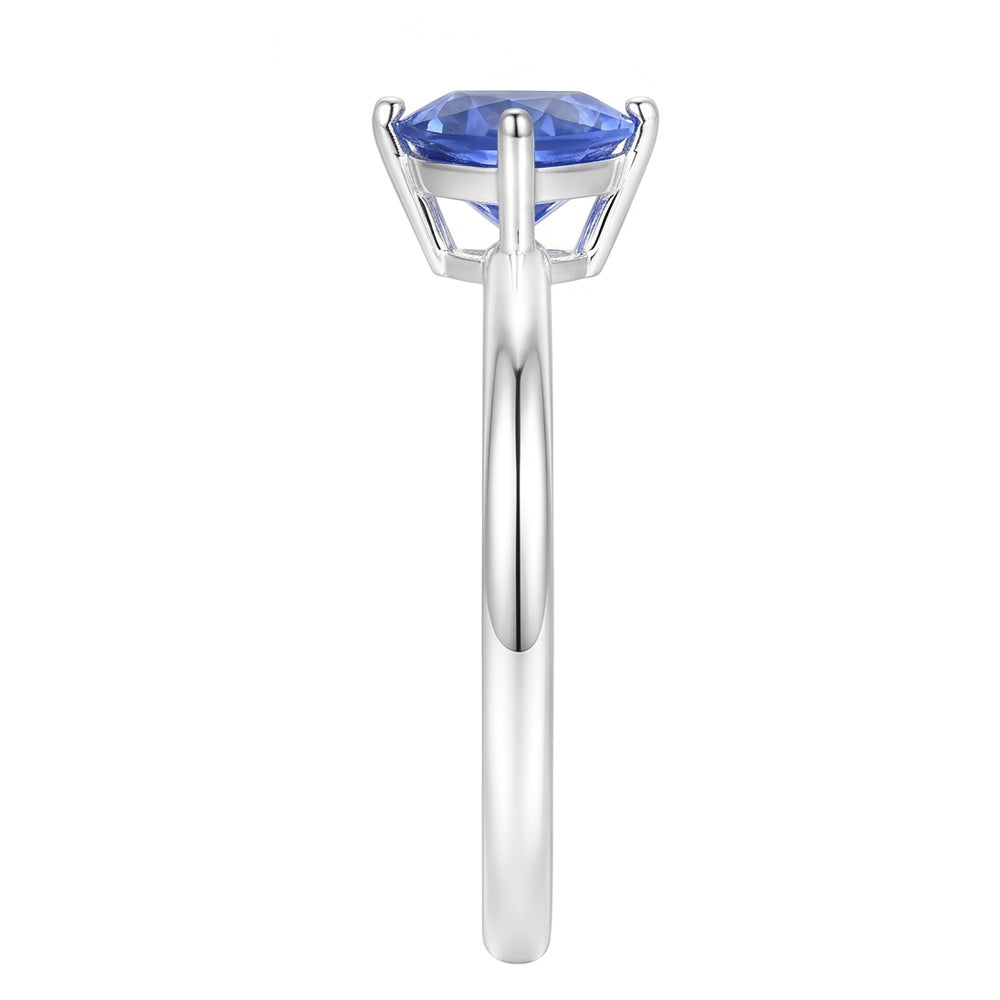 White Gold 14K Solitaire Ring Trillion Ceylon Sapphire 1.50 Carats