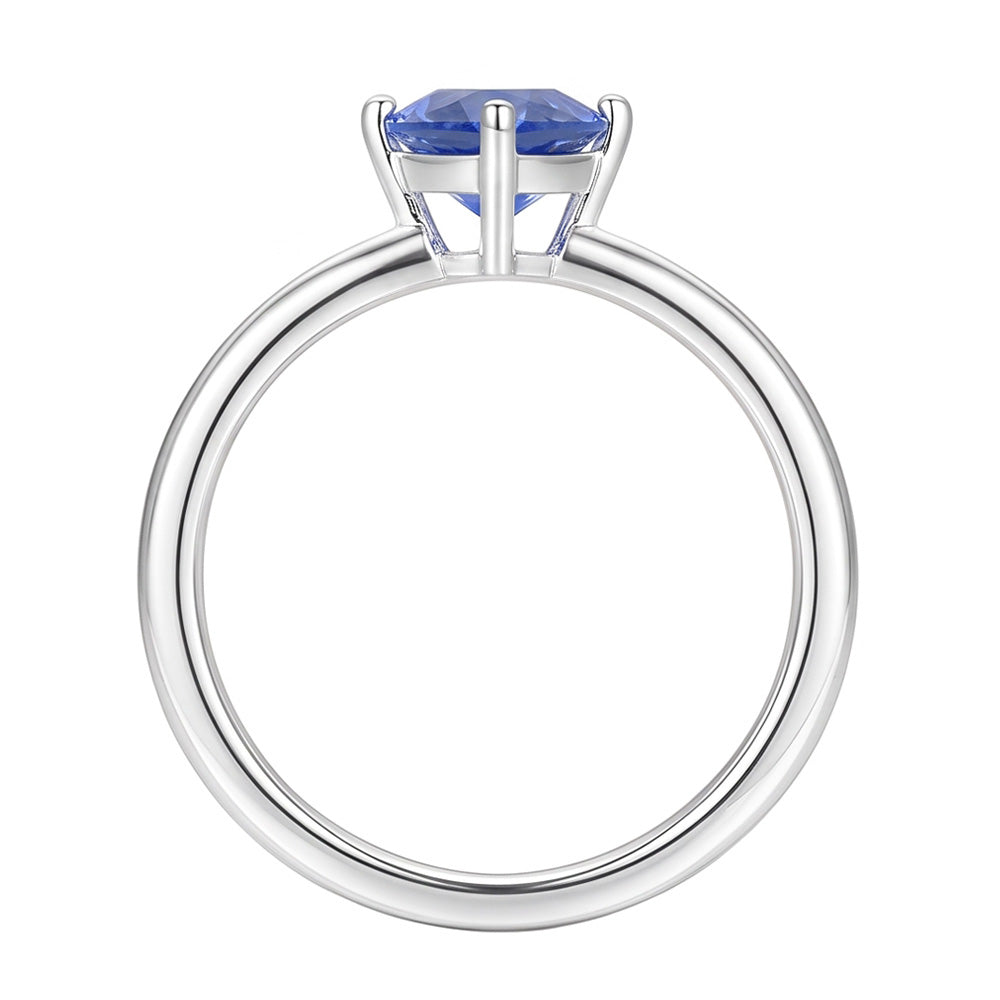 White Gold 14K Solitaire Ring Trillion Ceylon Sapphire 1.50 Carats