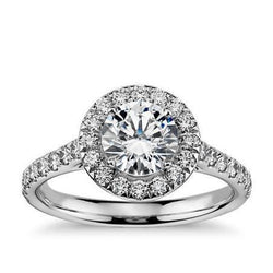 White Gold 14K Solitaire With Accents Real Diamond Halo Ring 1.40 Carats