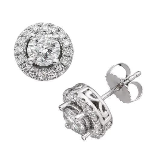 White Gold 14K Sparkling Real 2.80 Carats Diamonds Halo Lady Studs Earrings