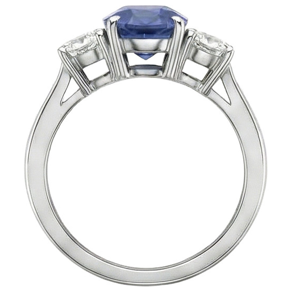 White Gold 14K Three Stone 3.50 Carats Sapphire And Natural Earth Mined DIAMOND ( NOT LAB GROWN )s Ring