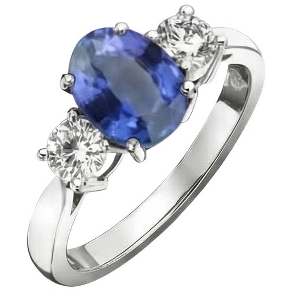 White Gold 14K Three Stone 3.50 Carats Sapphire And Natural Earth Mined DIAMOND ( NOT LAB GROWN )s Ring