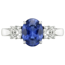 White Gold 14K Three Stone 3.50 Carats Sapphire And Natural Earth Mined DIAMOND ( NOT LAB GROWN )s Ring