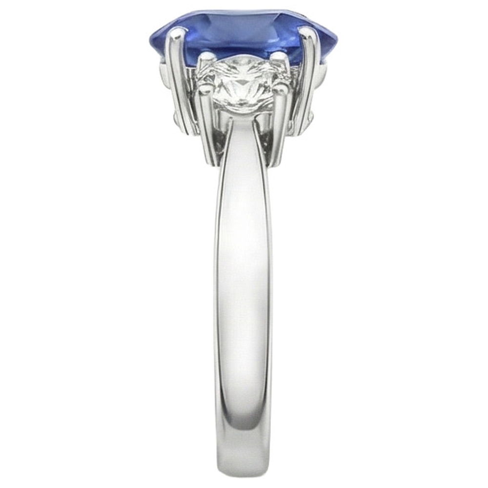 White Gold 14K Three Stone 3.50 Carats Sapphire And Natural Earth Mined DIAMOND ( NOT LAB GROWN )s Ring
