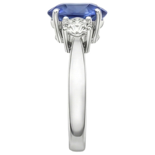 White Gold 14K Three Stone 3.50 Carats Sapphire And Natural Earth Mined DIAMOND ( NOT LAB GROWN )s Ring
