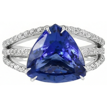White Gold 14K Trillion Tanzanite And Natural Earth Mined DIAMOND ( NOT LAB GROWN )s 6 Carats Ring