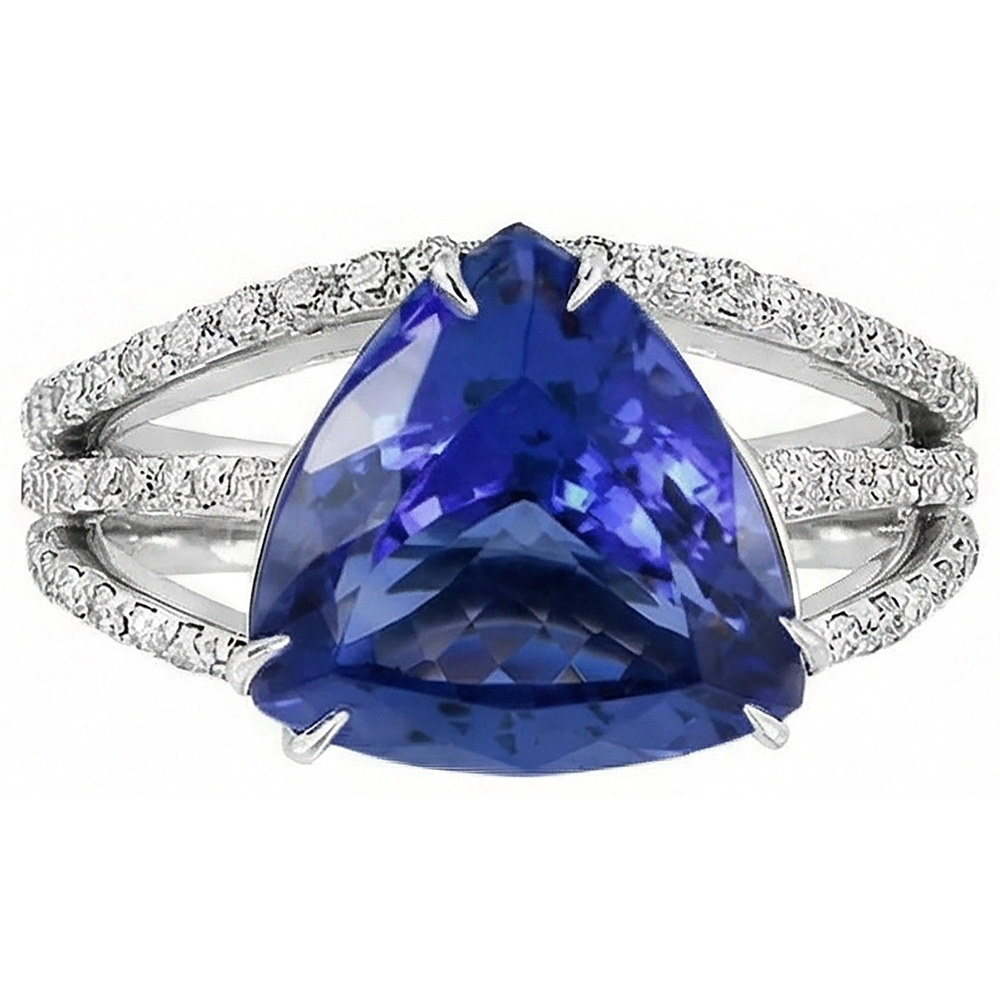White Gold 14K Trillion Tanzanite And Natural Earth Mined DIAMOND ( NOT LAB GROWN )s 6 Carats Ring