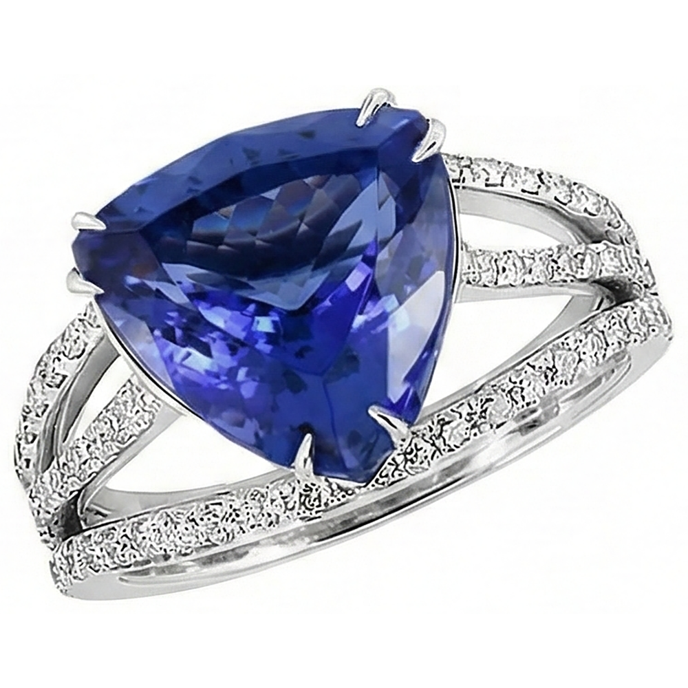 White Gold 14K Trillion Tanzanite And Natural Earth Mined DIAMOND ( NOT LAB GROWN )s 6 Carats Ring