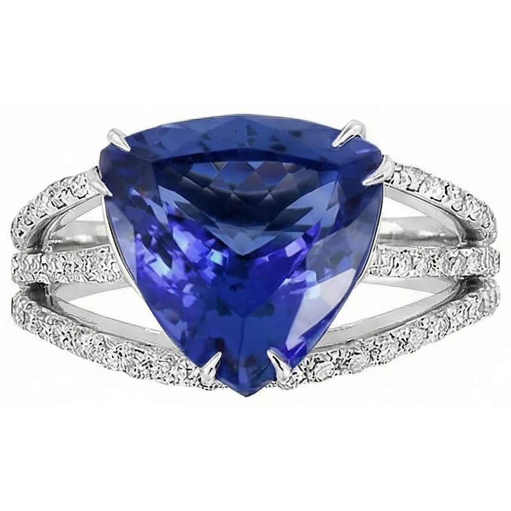 White Gold 14K Trillion Tanzanite And Natural Earth Mined DIAMOND ( NOT LAB GROWN )s 6 Carats Ring