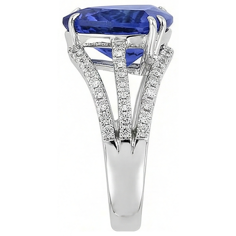 White Gold 14K Trillion Tanzanite And Natural Earth Mined DIAMOND ( NOT LAB GROWN )s 6 Carats Ring